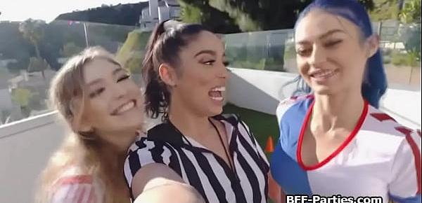  POV foursome with slutty soccer chicks